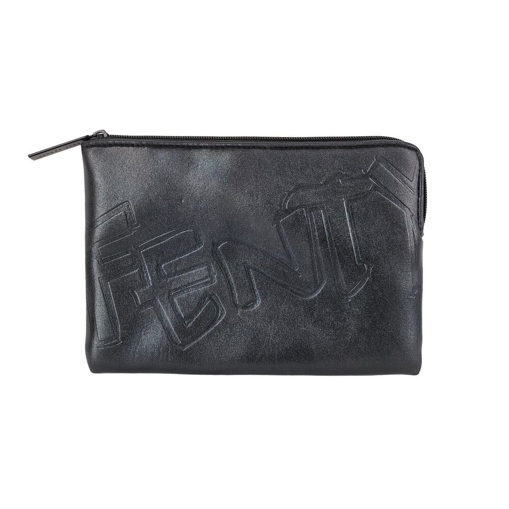 FENTY BLACK ZIPPERED POUCH – SLEEK MINIMALIST DESIGN – EMBOSSED LOGO - RIHANNA